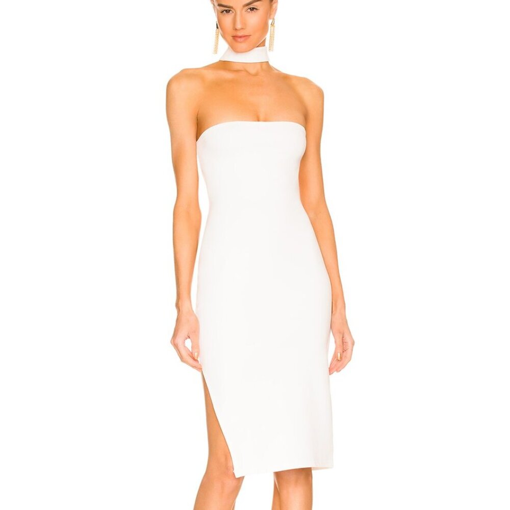 superdown White Strapless Midi Dress with Choker